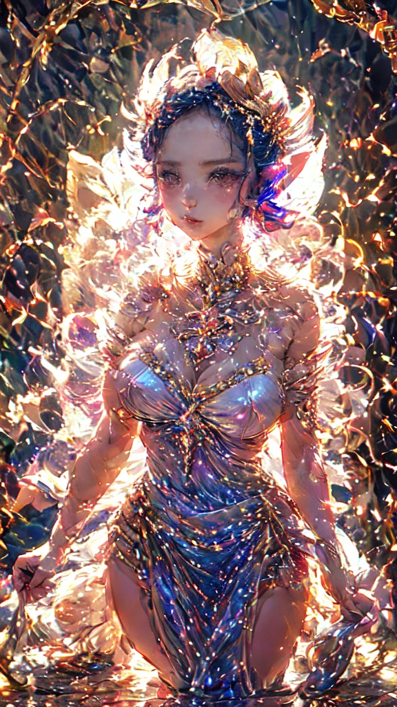 A fairy throwing fireballs, Beautiful, Mature Woman, (Curvy Body), gown made of light,  Long Burgundy Hair, 8K 3D, HDR, dramatic look, dramatic pose, gorgeous face, masterpiece collection, impressionist masterpiece, volumetric lighting, textural, ornate motifs, extreme detail, ultra hd, 16k, HDR, fantasy painting