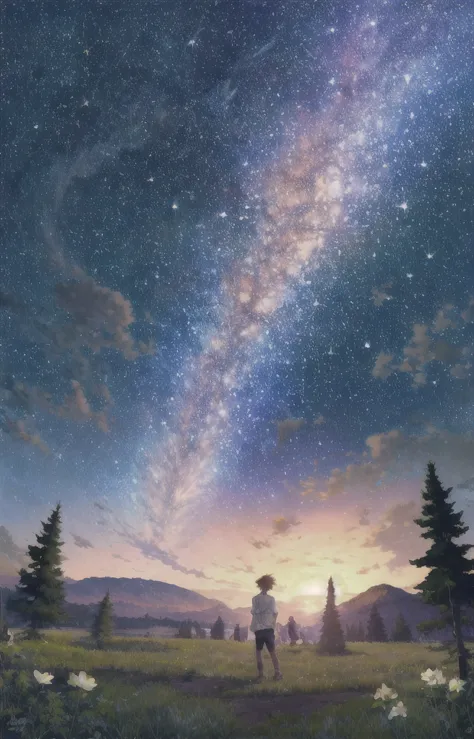 highest quality、fantasy、starry sky、night、forest