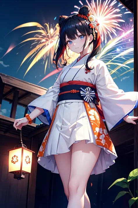 Takada Rokka, Black Hair, blue eyes, Long Hair, orange Scrunchie, Scrunchie, wrist Scrunchie,White Kimono,Thick sleeves,Long ski...