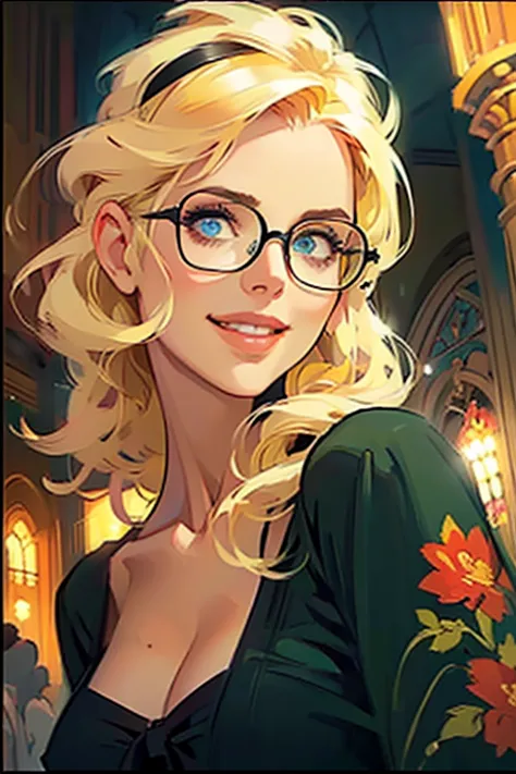 Wanna fuck?((close-up of woman's face:1.4)),(in church),(realistic illustration). cute 27 yo ((blonde:1.3)) Caucasian woman with...