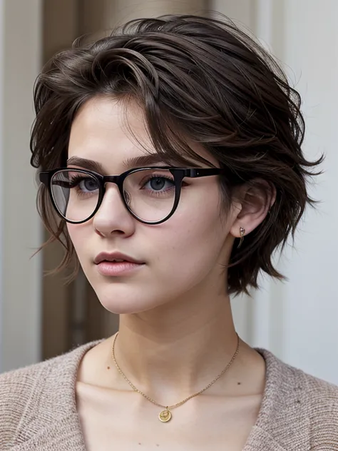 (masterpiece, Best quality:1.2), 1 tomboy girl 16 years old, One, Russian girl in glasses with aesthetic small breasts with beau...