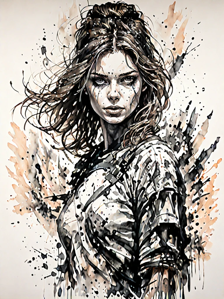 (Rachel Nichols:0.9), ink drawing of a girl by Emila Medková, in the style of hyper-realistic sci-fi, detailed perfection, hyper-realistic details, realistic woman figures, heavy use of palette knives, hyper-realistic pop, frayed, 