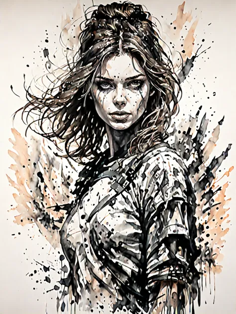 (Rachel Nichols:0.9), ink drawing of a girl by Emila Medková, in the style of hyper-realistic sci-fi, detailed perfection, hyper...