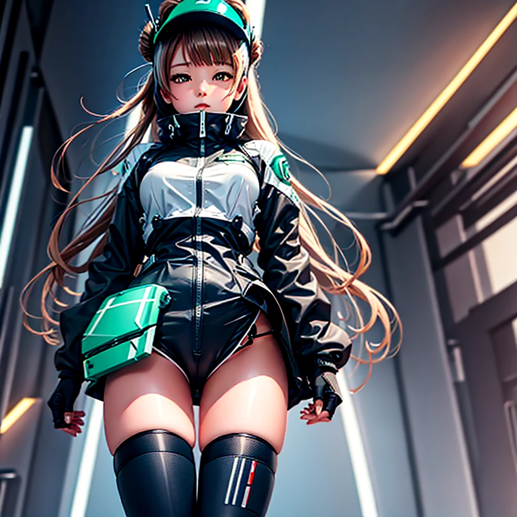 Meisterwerk, gute Qualität, gynoider Cyborg-Körper、Das Gesicht ist Minami Kotori、Minami Kotori, die in einen mädchenhaften mechanischen Körper umgestaltet wurde、Mecha Cyborg Girl、einzel, Frontale Komposition、einzel image、von vorne, Ganzkörper、Arme und Beine weit geöffnet、schwarzer Hintergrund