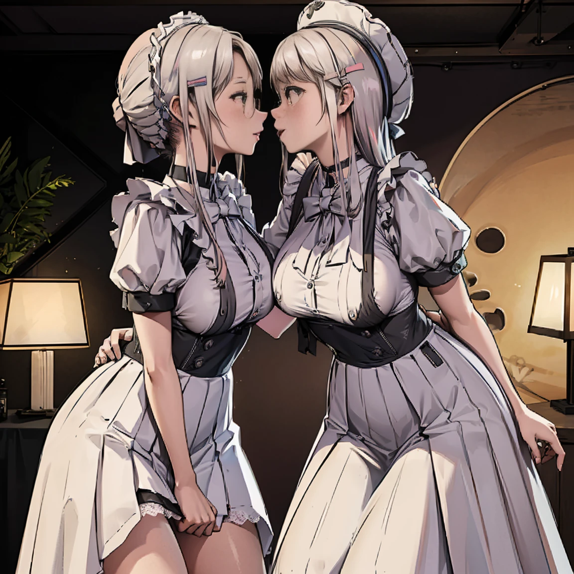 Two Women、Lesbian Kiss（1st person（Slim and classically made、Woman wearing glasses、Show your underwear、smile、Sheer lace underwear、Transparent maid clothes、Ade(dude)）、Second Person（Japanese、Woman wearing glasses、Neon（nod)、Childish、Small breastini skirt））