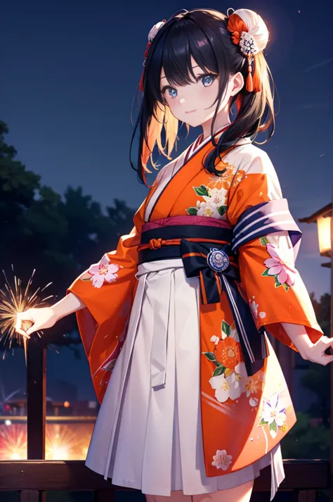 Takada Rokka, Black Hair, blue eyes, Long Hair, orange Scrunchie, Scrunchie, wrist Scrunchie,White Kimono,Thick sleeves,Long ski...