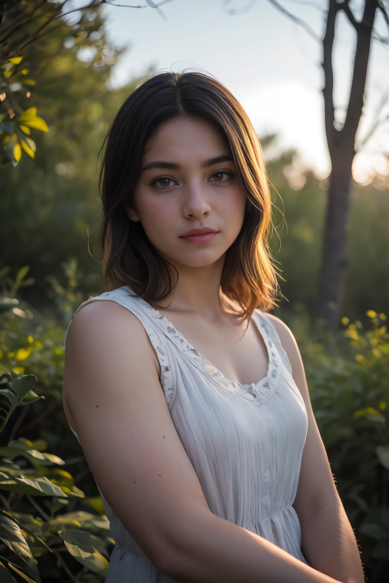 Portrait, shot on Leica, shadowplay, gorgeous lighting, subtle pastel hues, outdoors