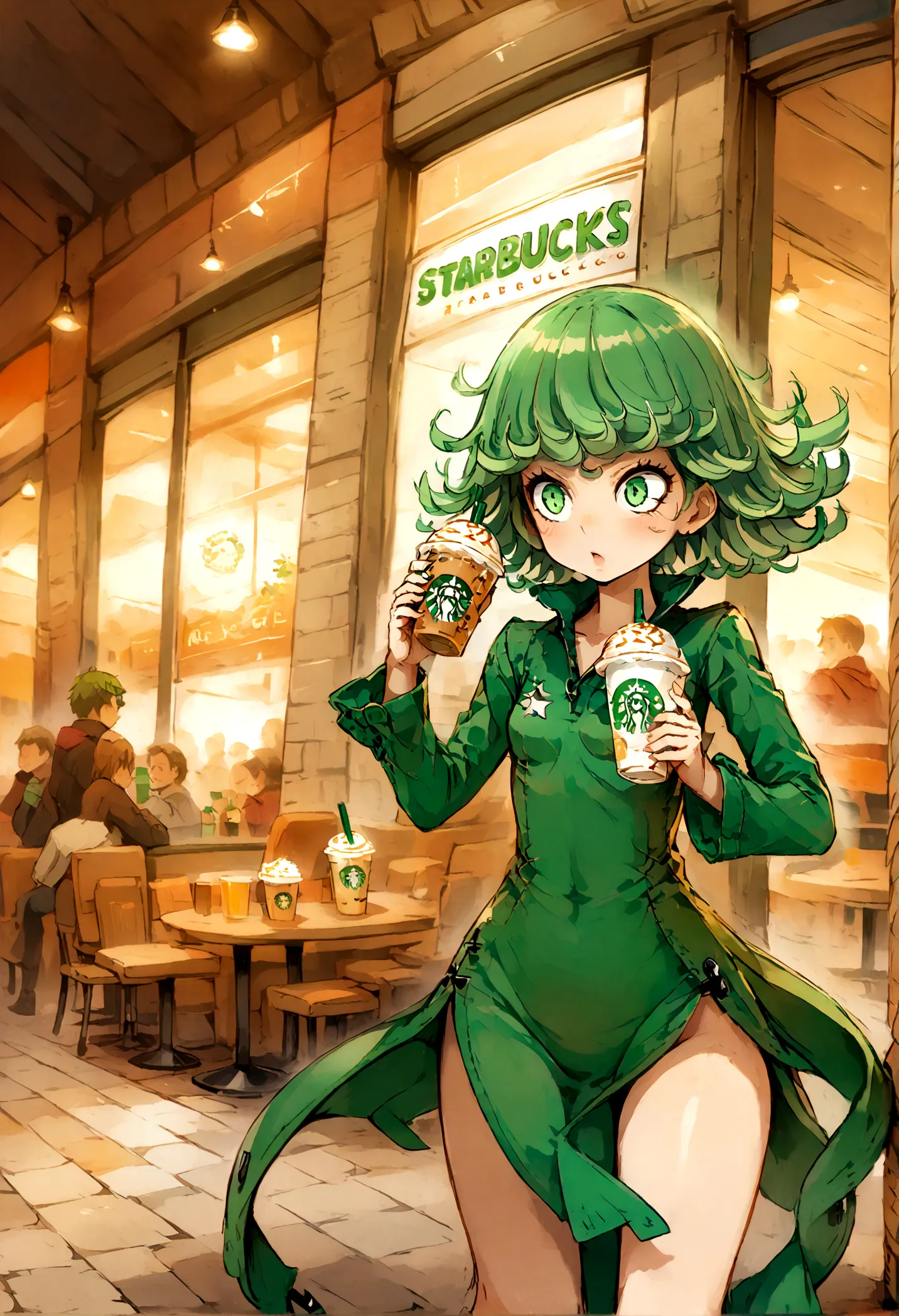 score_9,tatsumaki,starbucks