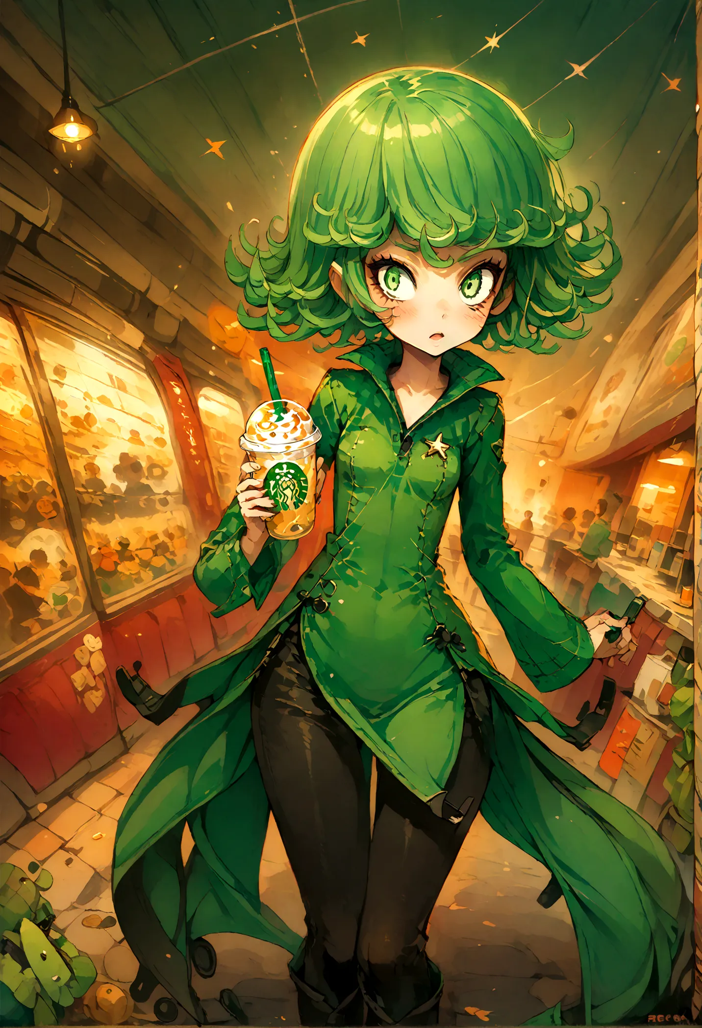 score_9,tatsumaki,starbucks