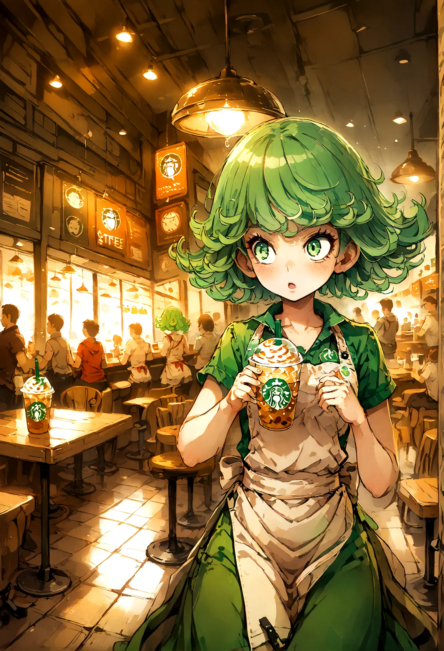 score_9,tatsumaki,starbucks,apron