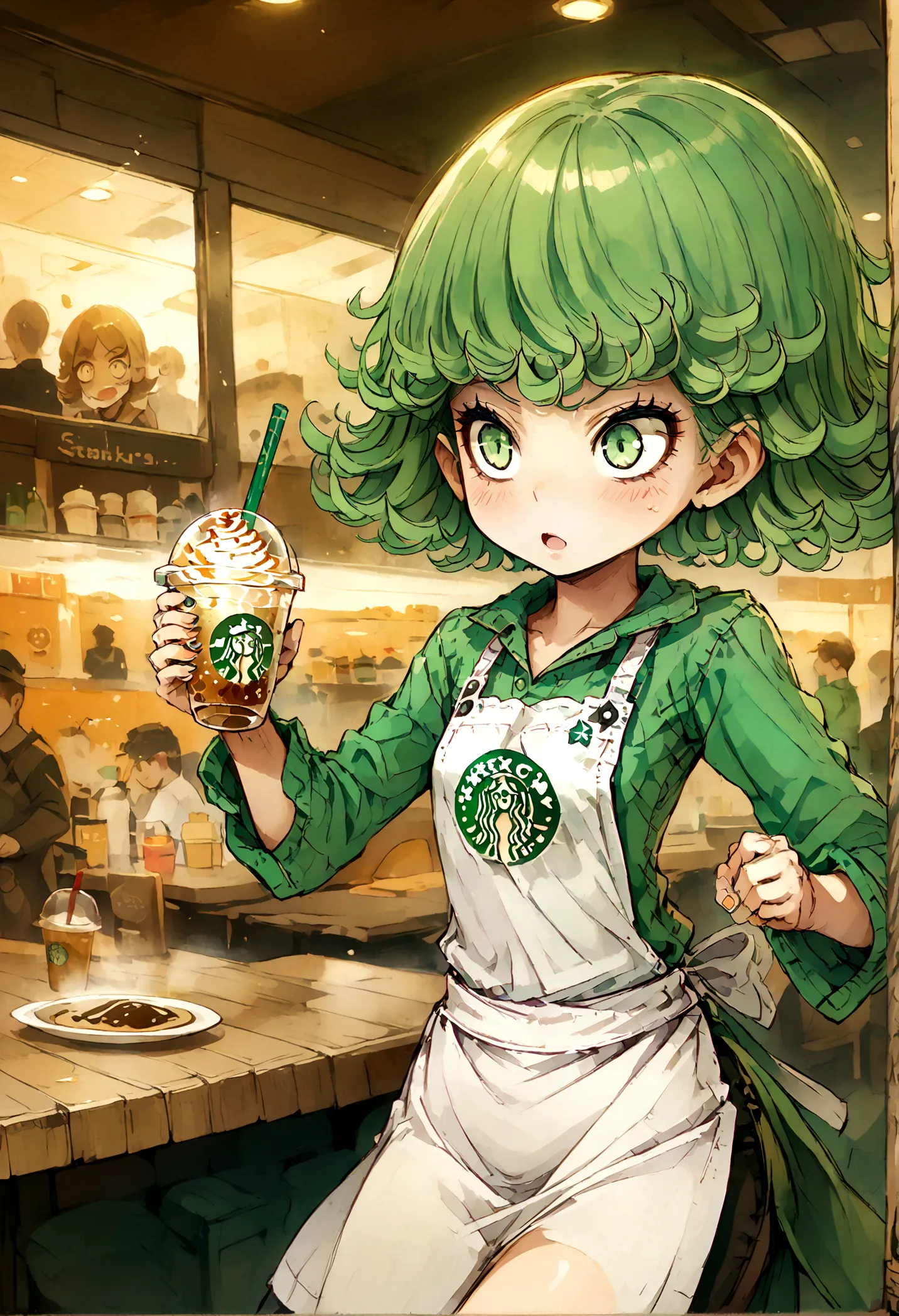 score_9,tatsumaki,starbucks,apron