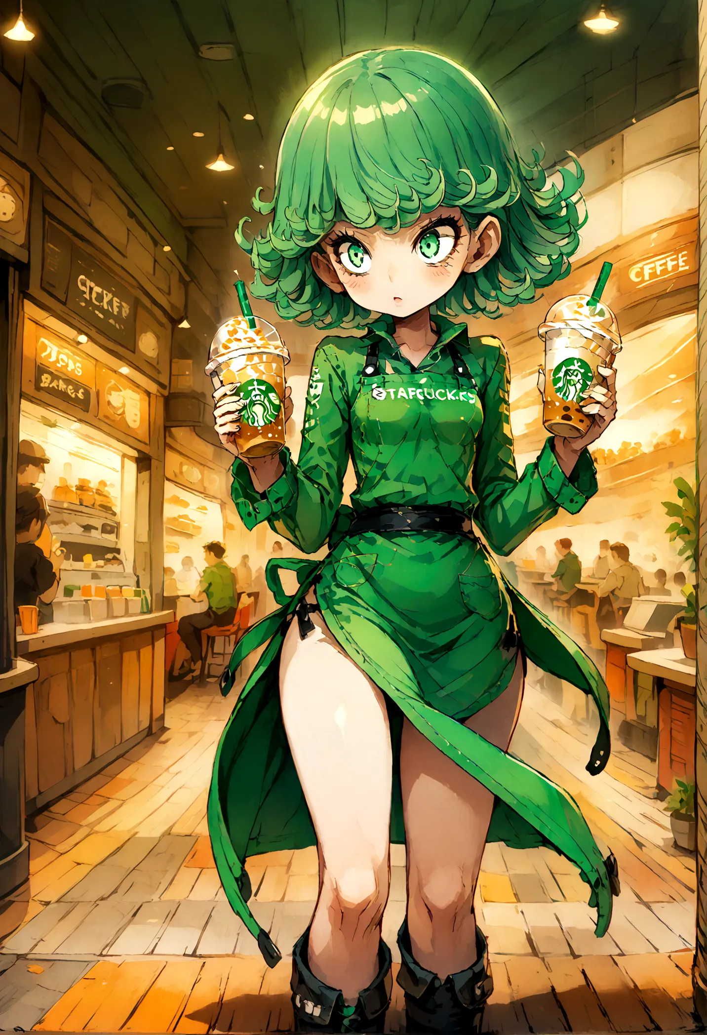 score_9,tatsumaki,starbucks,apron