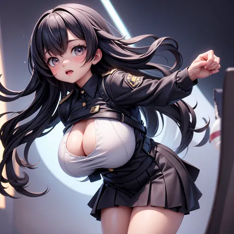 cute、Big Breasts、One girl、18-year-old、mysterious、Black Uniform、