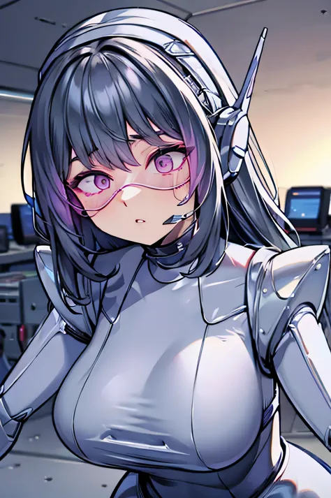 empty eyes,Robotized woman,robot transformation ,big breast,robot joint