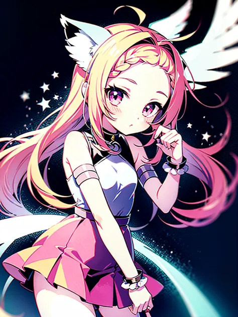 bishoujo anime style,hyper cute shota,Angel,cat ears,pink braided angel ring hair,:3