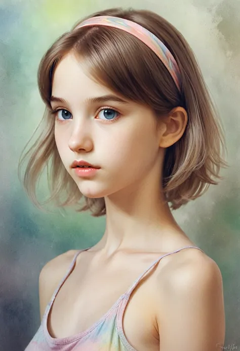 (кинематографическое фFromо:1.3) From (ФFromо до бедер:1.3),(skinny:1.3) Beautiful 12 year old girl, (complex brown hair), высок...