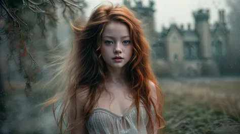 (Mackenzie Foy ginger hair teen girl,13 years old with, hand, fingers in vagina:1.3),  (naked, nude:1.8), (sexy black panties wi...