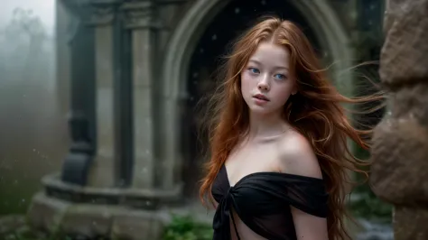 (Mackenzie Foy ginger hair teen girl,13 years old with, hand, fingers in vagina:1.3),  (naked, nude:1.8), (sexy black panties wi...