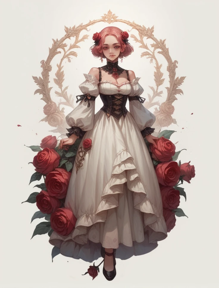 Rose girl , full body, on a white background 