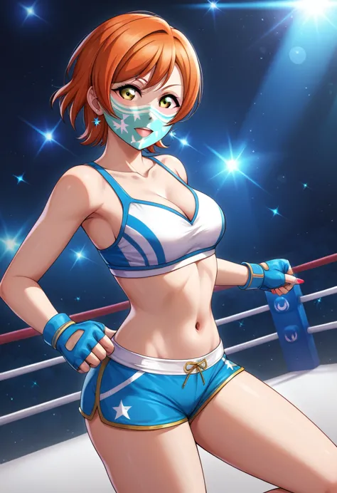 masterpiece, sksrin, beautiful , facial details, 8k wallpaper, rin hoshizora love live, short hair, white gym bra, micro shorts ...