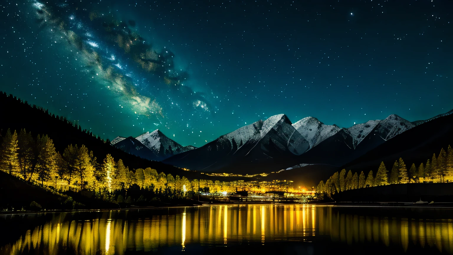 Very detailed, high quality, masterpiece, beautiful, night, (Dark Environment), Mountain々, water, wood, 