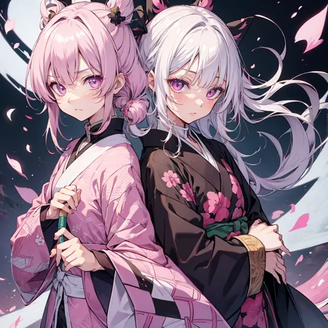 kimetsu no yaiba, light pink eyes and white hair