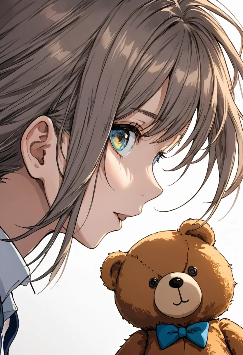 detailed illustration (side view),dynamic angle, ultra-detailed, illustration, clean line art, shading, anime, detailed eyes, detailed face, beautiful face, dramatic lighting, detailed illustration, dynamic angle, ultra-detailed, illustration,

A brown teddy bear with button eyes.