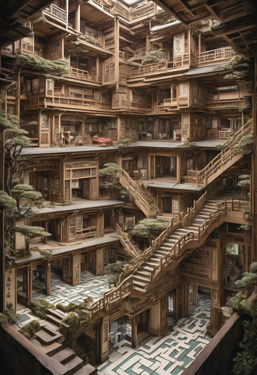 Espacio extradimensional infinitamente grande en un estilo laberíntico no simétrico de MC Escher. Consta de varios salones., varios pasillos, varios pasillos interminables y muchas escaleras de estilo japonés. no hay techo. Tiene un sentido de gravedad distorsionado., permitiendo que las habitaciones estén al revés o perpendiculares a las escaleras. Su física está distorsionada.. Su estructura y disposición aleatoria..