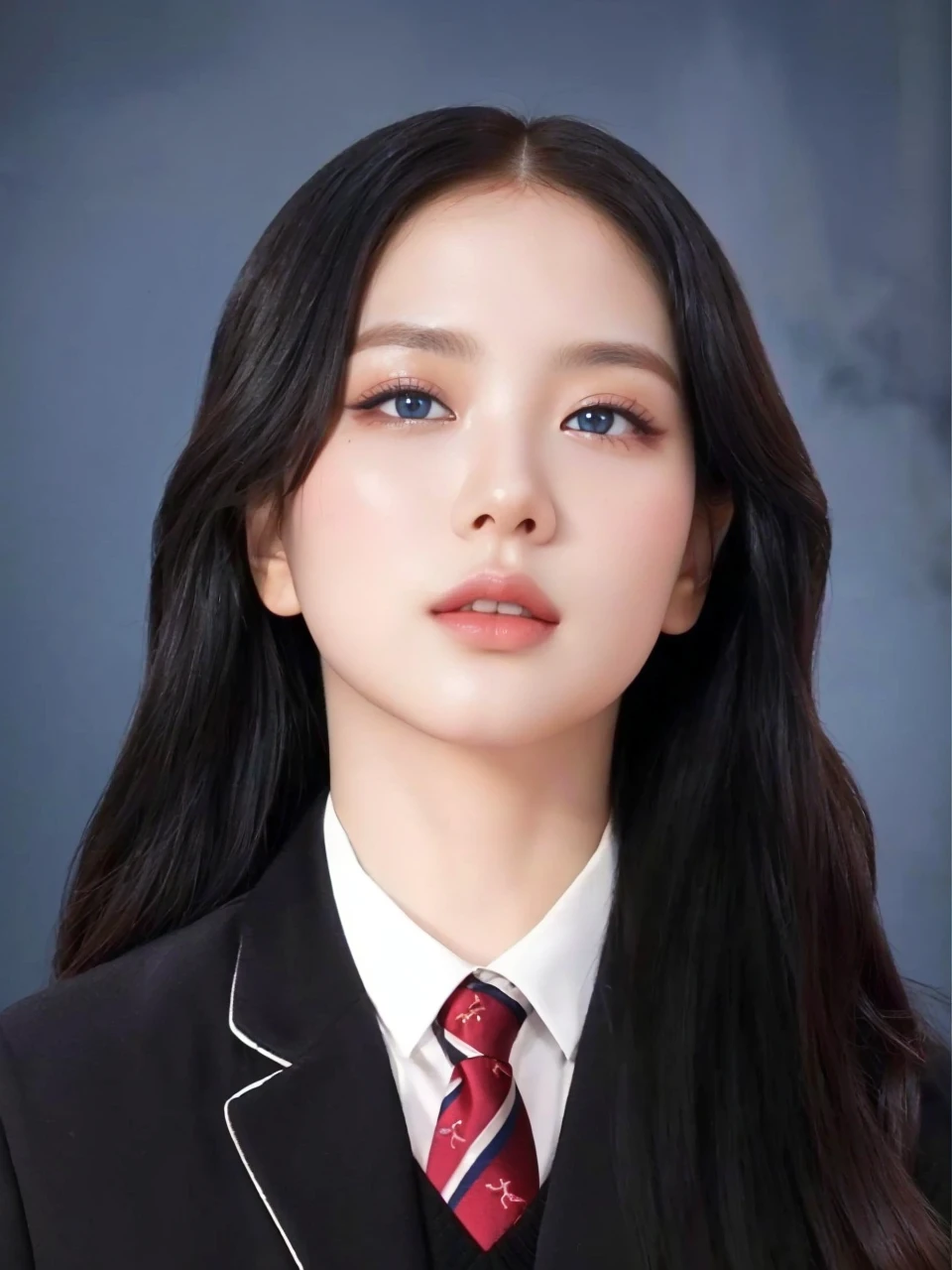 beautiful detailed eyes, beautiful detailed lips, extremely detailed eyes and face, long eyelashes, 1girl, Jennie Kim, red hair, blue eyes, doll-like lips, beautiful girl, photorealistic, (best quality,4k,8k,highres,masterpiece:1.2),ultra-detailed,(realistic,photorealistic,photo-realistic:1.37),highly detailed, intricate details, sharp focus, vivid colors, studio lighting, professional photography