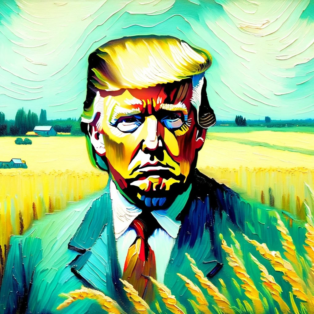 v0ng44g,  p0rtr14t,  soft, blurry oil painting portrait of a close-up photo of a (((Donald Trump por Van Gogh))),  farm field backdrop heavy brush strokes,  por Van Gogh,