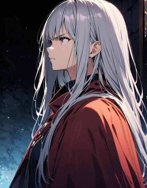 highest quality、very high quality、high resolution、serious face,(detailed face), (fine grain),of long white hair, gray-haired  流れ...