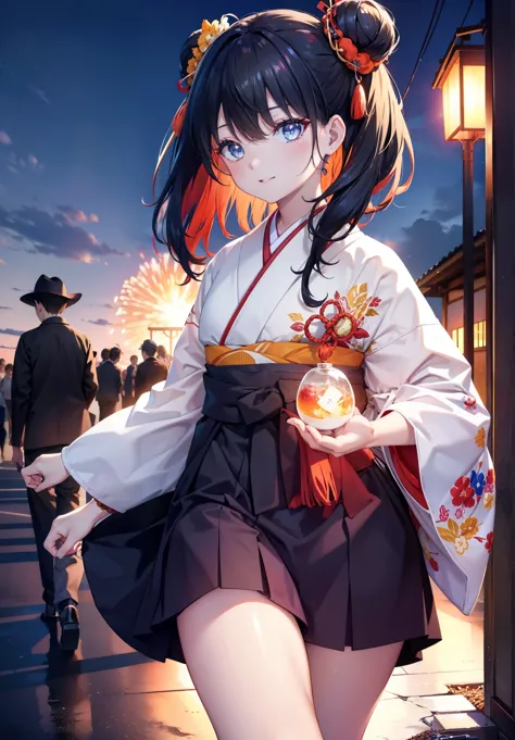 Takada Rokka, Black Hair, blue eyes, Long Hair, orange Scrunchie, Scrunchie, wrist Scrunchie,White Kimono,Thick sleeves,Sandals,...