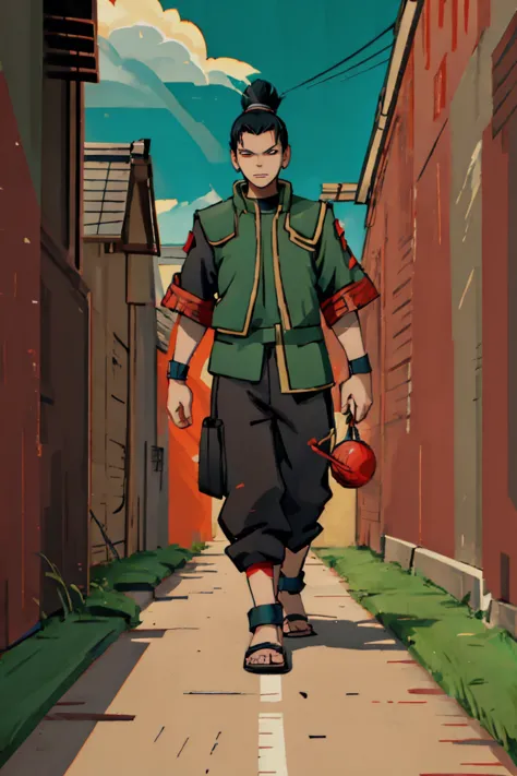 Shikamaru with a samurai clothing preferably with colors like red, black and white details, that your hairstyle be tied hair if ...