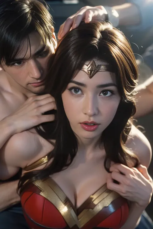 私はwonder womanです、完璧なwonder womanの衣装,押しdefeat,defeat,a man straddles me,grabbed by the face、hug from the front,i was hugged,be st...