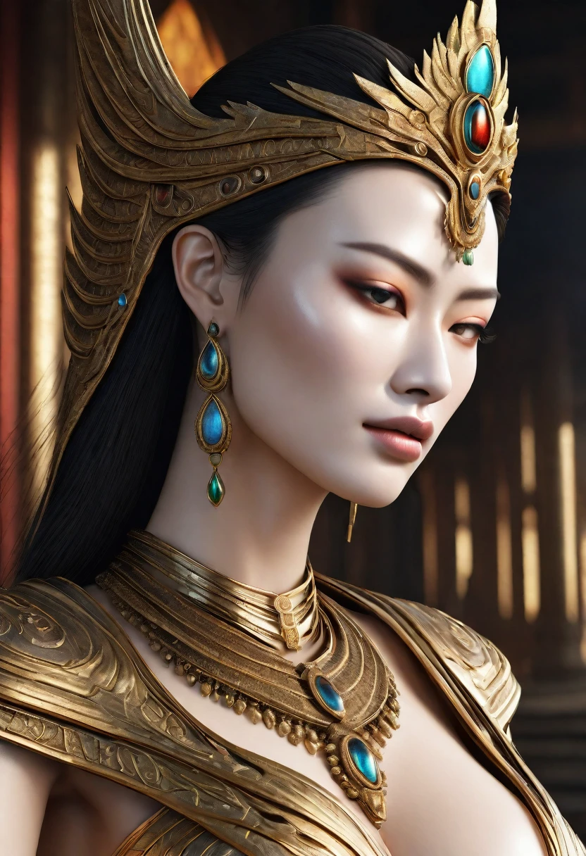 Ultra-high resolution, (Realistic, photo Realistic:1.37)　Very beautiful and shining eyes　Apparition　woman　Personification　Nurarihyon　Large Breasts　background　Temple　Upper Body　Alluring　Large back of head