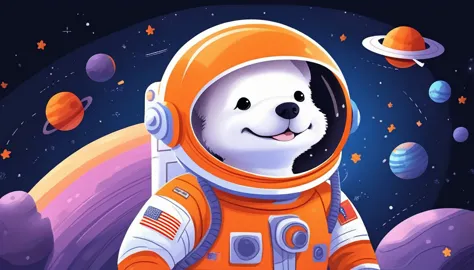 children's picture books,crayon paintings,black background,simple background,
A little dog astronaut inside in spacecraft, happy...