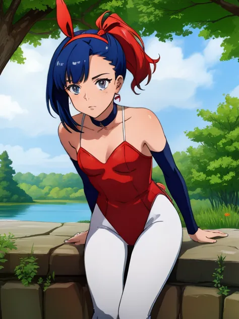 sena, side pony tail, fire hair ,navy blue hair ,1girl, solo, small breasts, ,earrings glossy lips ,looking at viewer, blush, la...