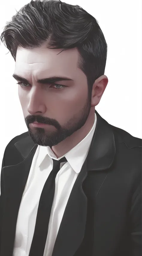 chiseled man with beard and suit and tie, inspired by Constantine Andreou, inspired by Ramon Casas i Carbó, with a beard and a b...