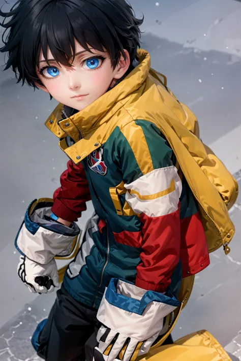 a closeup of a person wearing a jacket and coat, trend on cg station, tall anime boy with blue eyes, manga cover style, trend on...