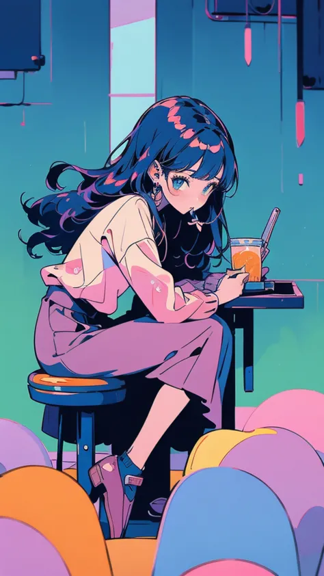 
cartoon girl sitting at a desk with a laptop computer, cartoon style illustration, digital anime illustration, in the art style...