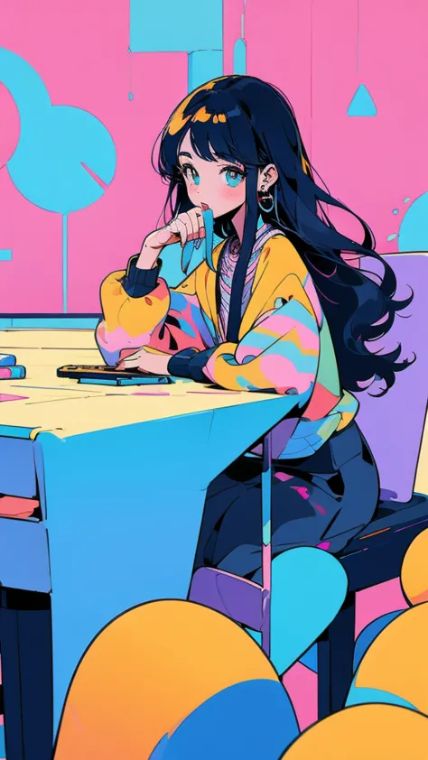 
cartoon girl sitting at a desk with a laptop computer, cartoon style illustration, digital anime illustration, in the art style...