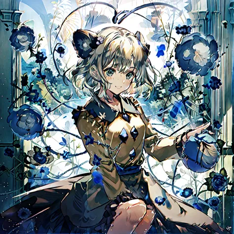 masterpiece, top quality, best quality, official art, 美丽而have审美,
1 girl, solitary, pebble, have, blue flower, blue rose, bow, lo...