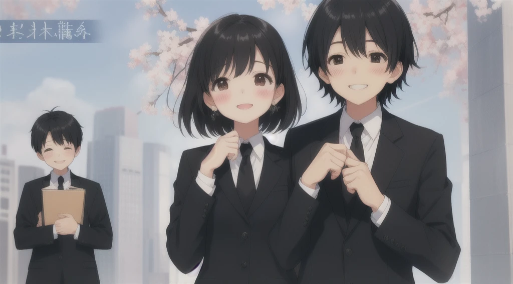 smile、Looking up、blush、Sigh、female、Black suit、Black Hair、older sister