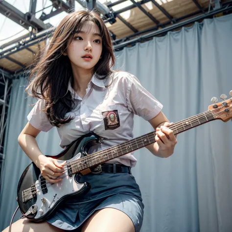 Here is the translation to English:

"A beautiful Korean girl, 18 years old, tall, fair-skinned, medium breasts, playing bass gu...