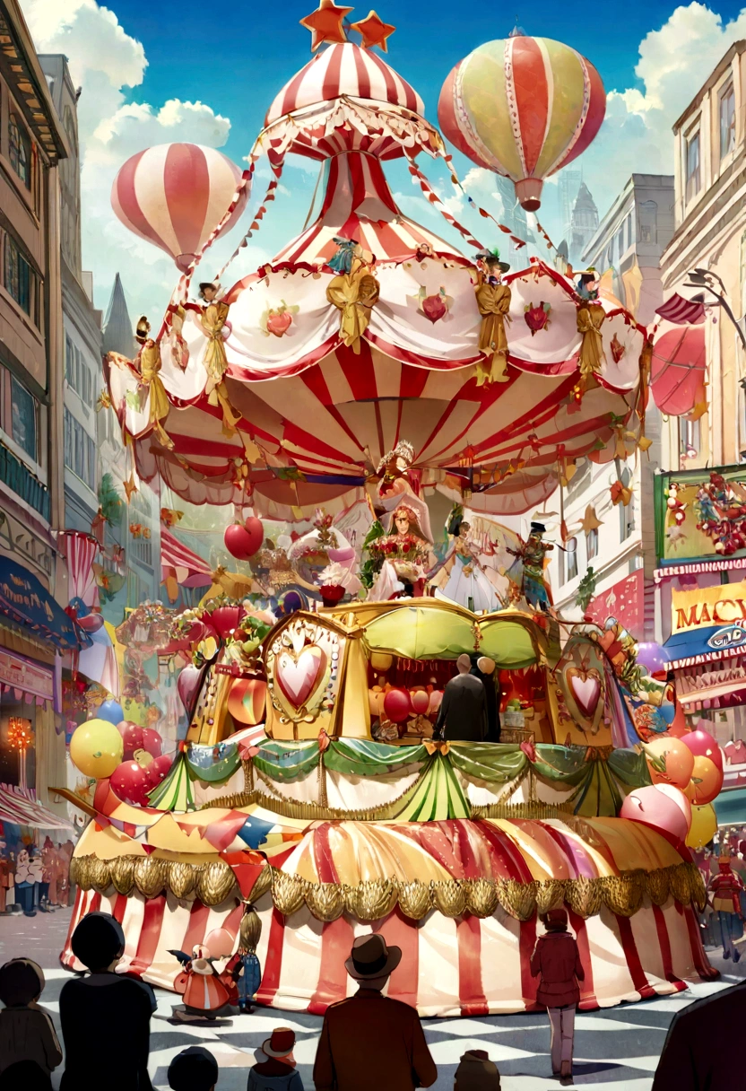 people are watching a float float float down a city street, floats carnival, magic parade float, parade floats, carnival on the background, stylized digital illustration, carneval, parade setting, in the macys parade, carnival, parade, curiosities carnival, carnival background, official artwork, rendering of beauty pageant, detailed digital illustration, higher detailed illustration, rendered illustration