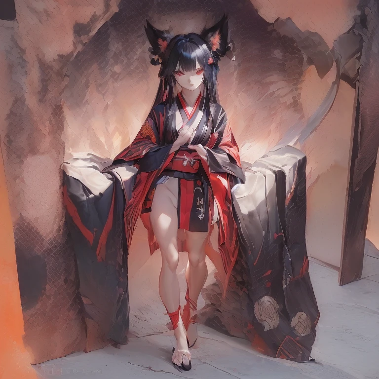 (Fuchs Mädchen, Fuchsohren, Schwarz gefärbtes Haar, Fuchs Make-up, Ein Mädchen, lange Haare:1.6), (Kimono, Kimono mit offener Brust, A beautiful Kimono with red and black patterns, Ich kann ihr Dekolleté sehen, offene Brust, Freiliegende Haut:1.8), (Die Körpermaße sind 75-60-75!, Körper eines jungen Mädchens, kleine Brüste, kleine Brüste, Betonen Sie die Brust, Knie sind leicht sichtbar, Stehhaltung, muskulös, Bauchmuskeln, Verberge deine eigene Brust mit deinen Händen:1.9), Benutzerbild, Gesicht, lewd Gesicht, Dominante Darstellung, naughty Gesicht, Erhebend, Hauttextur, Draußen, Grasiges Feld, Blickwinkel von unten nach oben