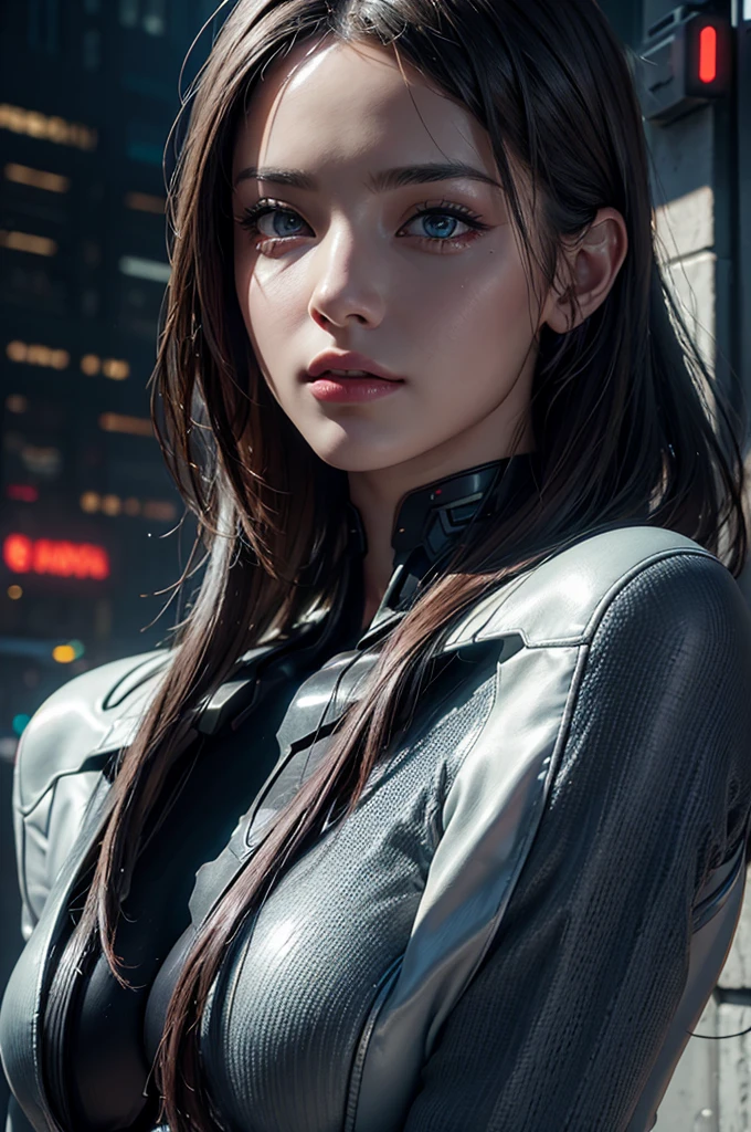 (ultra quality, 4k, 8k, high resolution, masterpiece: 1.2), ultra detailed, (realistic, photorealistic, photorealistic: 1.37) a young and beautiful semi naked woman walking in a futuristic city, detailed skin, beautiful detailed eyes, beautiful detailed lips, extremely detailed face, long eyelashes, dynamic pose, intricate cyberpunk architecture, neon lights, dramatic lighting, cinematic atmosphere, vibrant colors, photorealistic, 8k, best quality, masterpiece