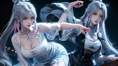 a white hair、Close-up of miss wearing white mask, Beautiful character painting, Guweiz, Gurwitz-style artwork, White-haired god,...