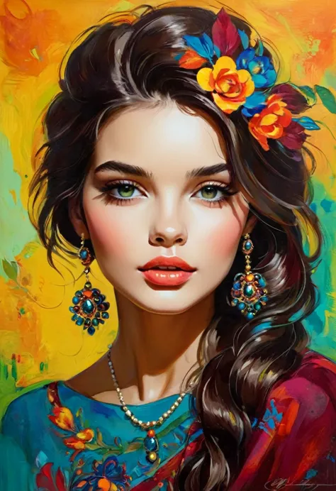 Decorative paintings，Girl Portrait，Rich colors