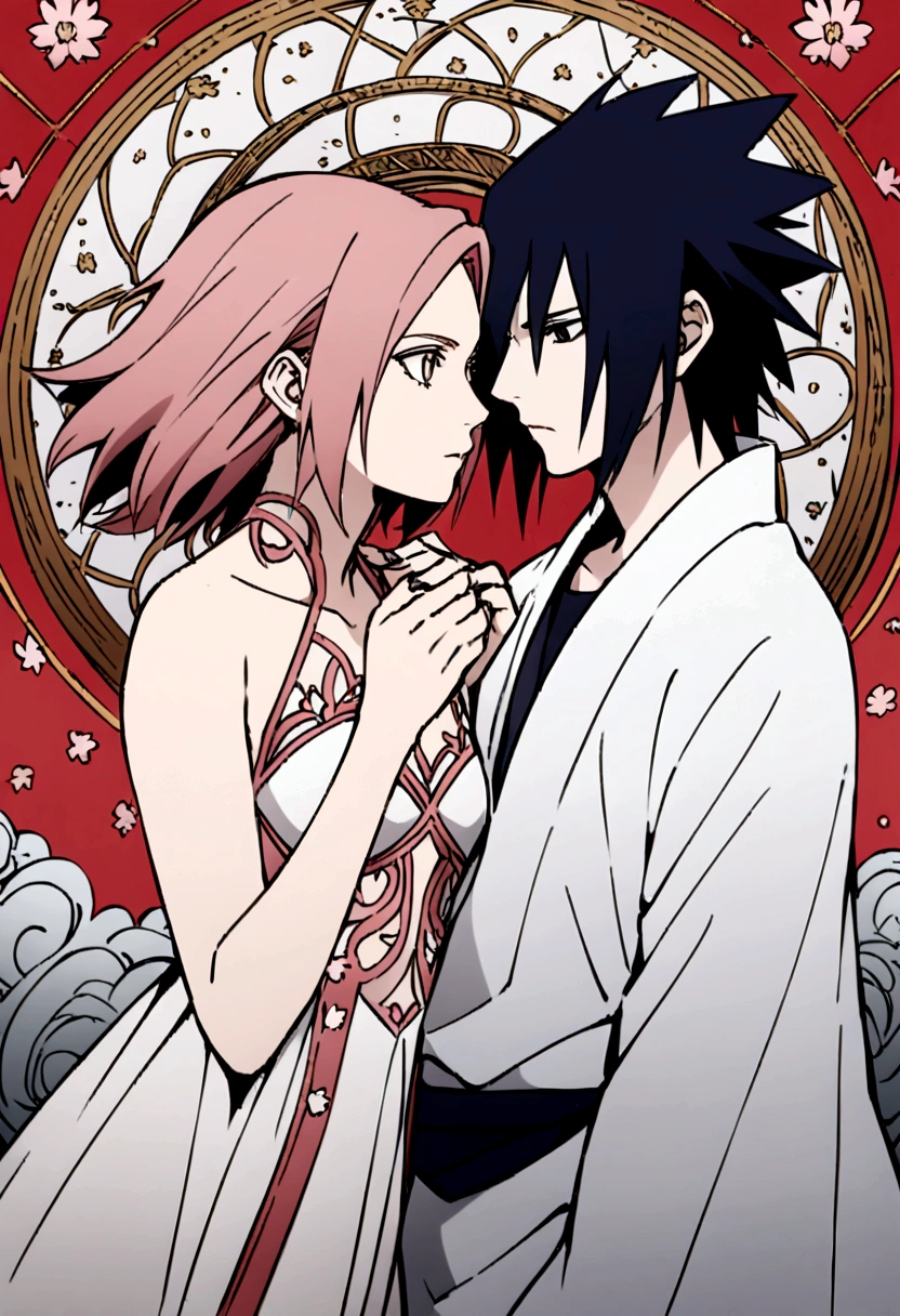 An illustration of sakura haruno and sasuke uchiha that represents the  phrase - SeaArt AI